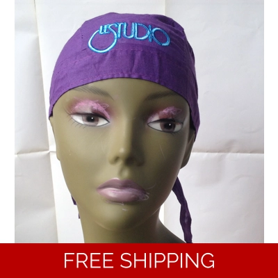Bandana Hat Purple White & Blue Embroid Front Logo